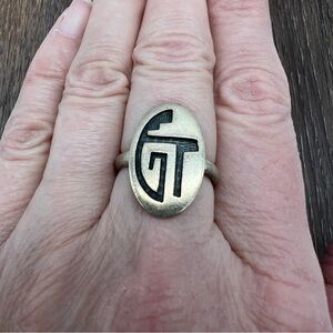 VINTAGE Hopi Overlay Sterling Silver Ring • Sunface Hallmark • Size 7